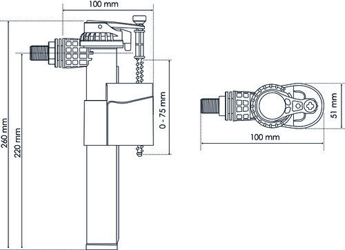 Robinet flotteur WC à alimentation latérale - Raccord laiton M 3/8 - Hauteur 225mm